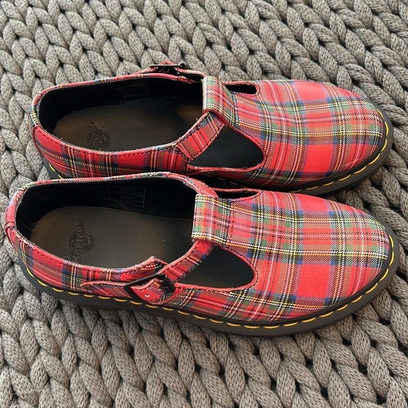 Dr Marten Polley Stewart Tartan Plaid Sophia Mary Jane Leather Shoe Red 41 9 New - Picture 6 of 14
